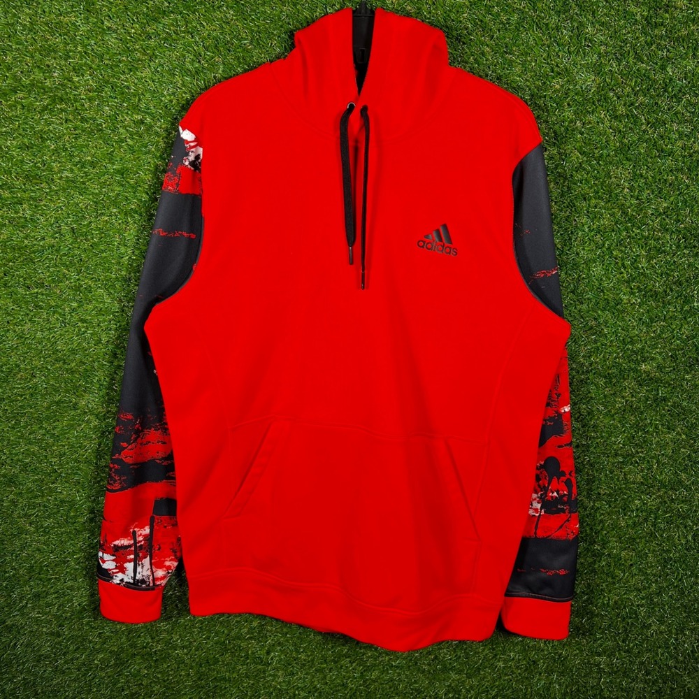 Adidas Climawarm Hoodie Mens‎ Large Red Black Graphic Sleeve Pullover